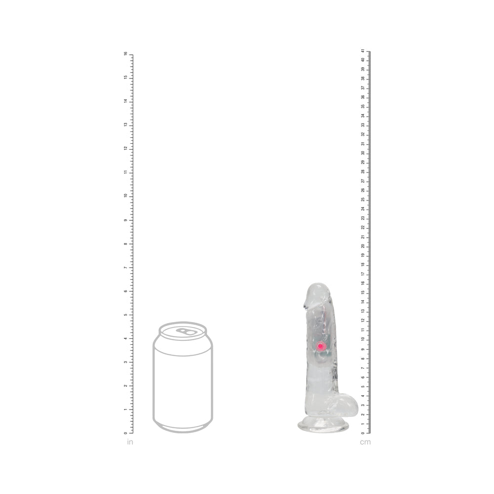 RealRock Wireless Rechargeable Remote Control LED Vibrating 6 in. Dildo with Balls Clear