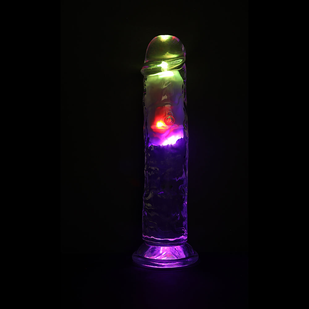 RealRock Wireless Rechargeable Remote Control LED Vibrating 8 in. Dildo Clear