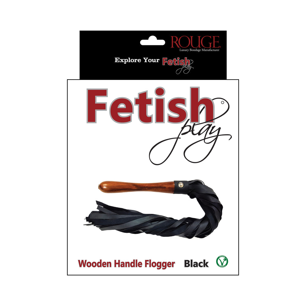 Rouge Fetish Play Vegan Wooden Handle Flogger Black