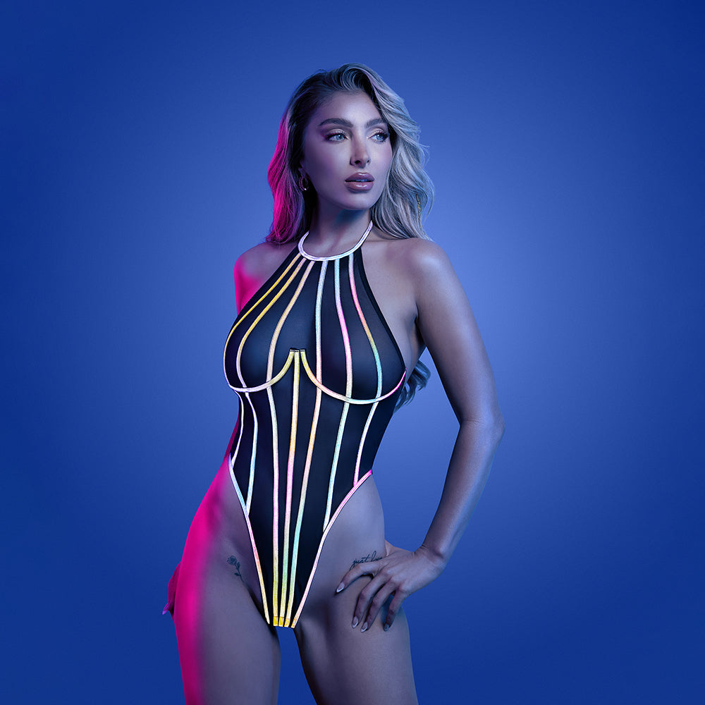 Fantasy Lingerie Glow Solar Flare Halter Tie Teddy with Underwire M/L