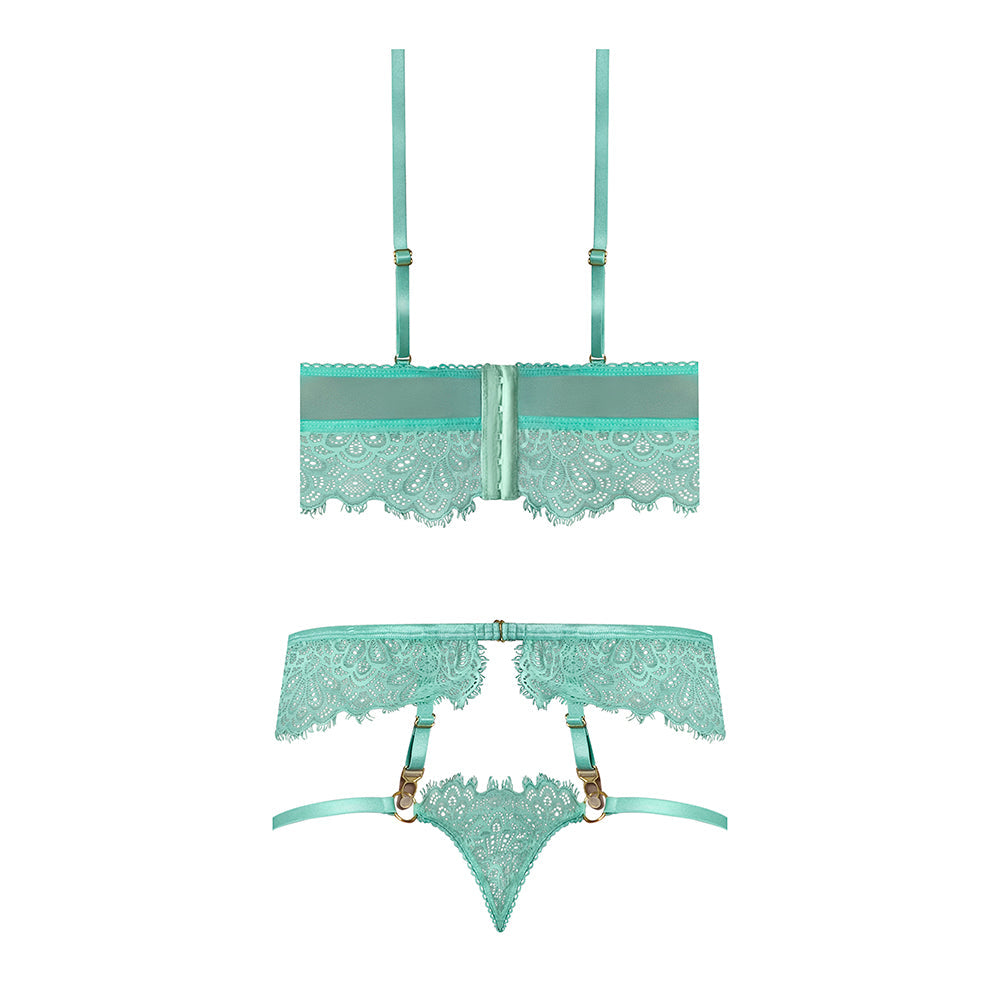 Magic Silk Caribbean Crush Demi Longline Bra & Panty with Flounce Aqua Glow L/XL