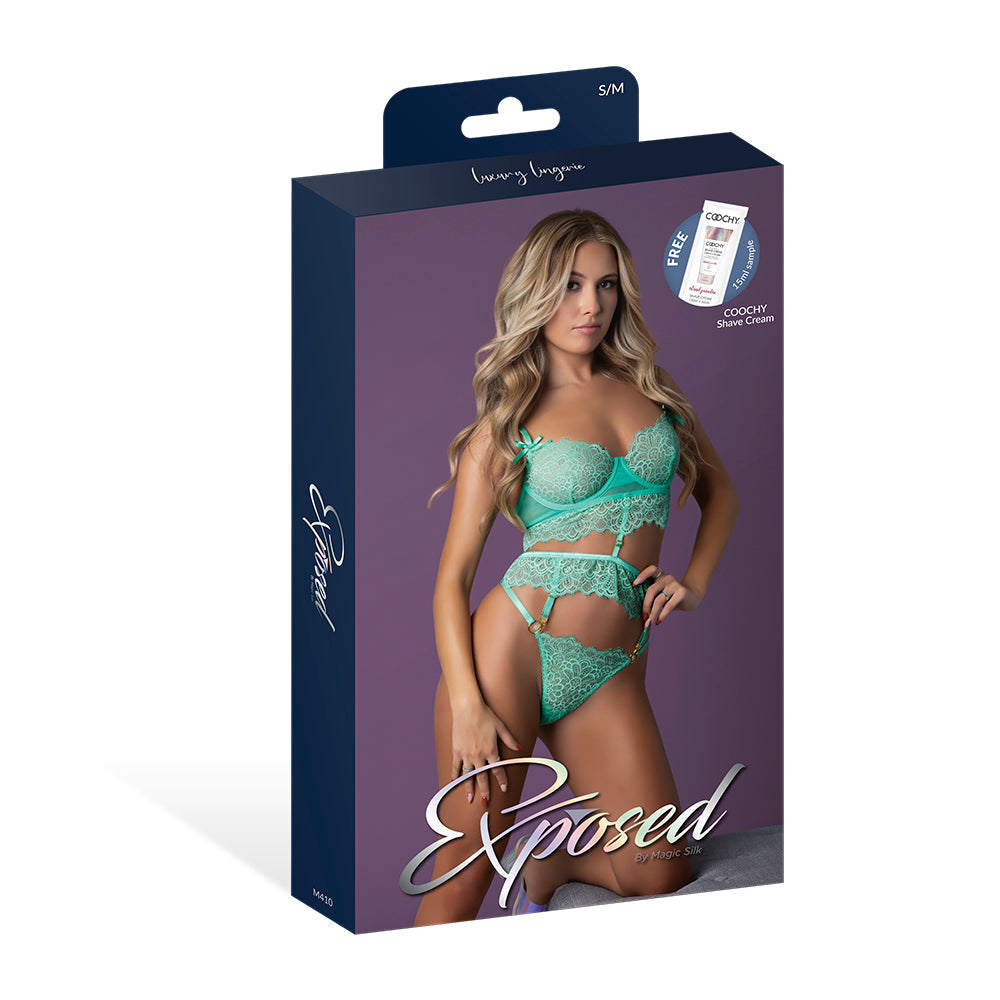 Magic Silk Caribbean Crush Demi Longline Bra & Panty with Flounce Aqua Glow L/XL