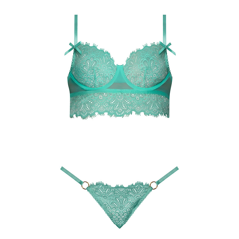 Magic Silk Caribbean Crush Demi Longline Bra & Panty with Flounce Aqua Glow Queen Size