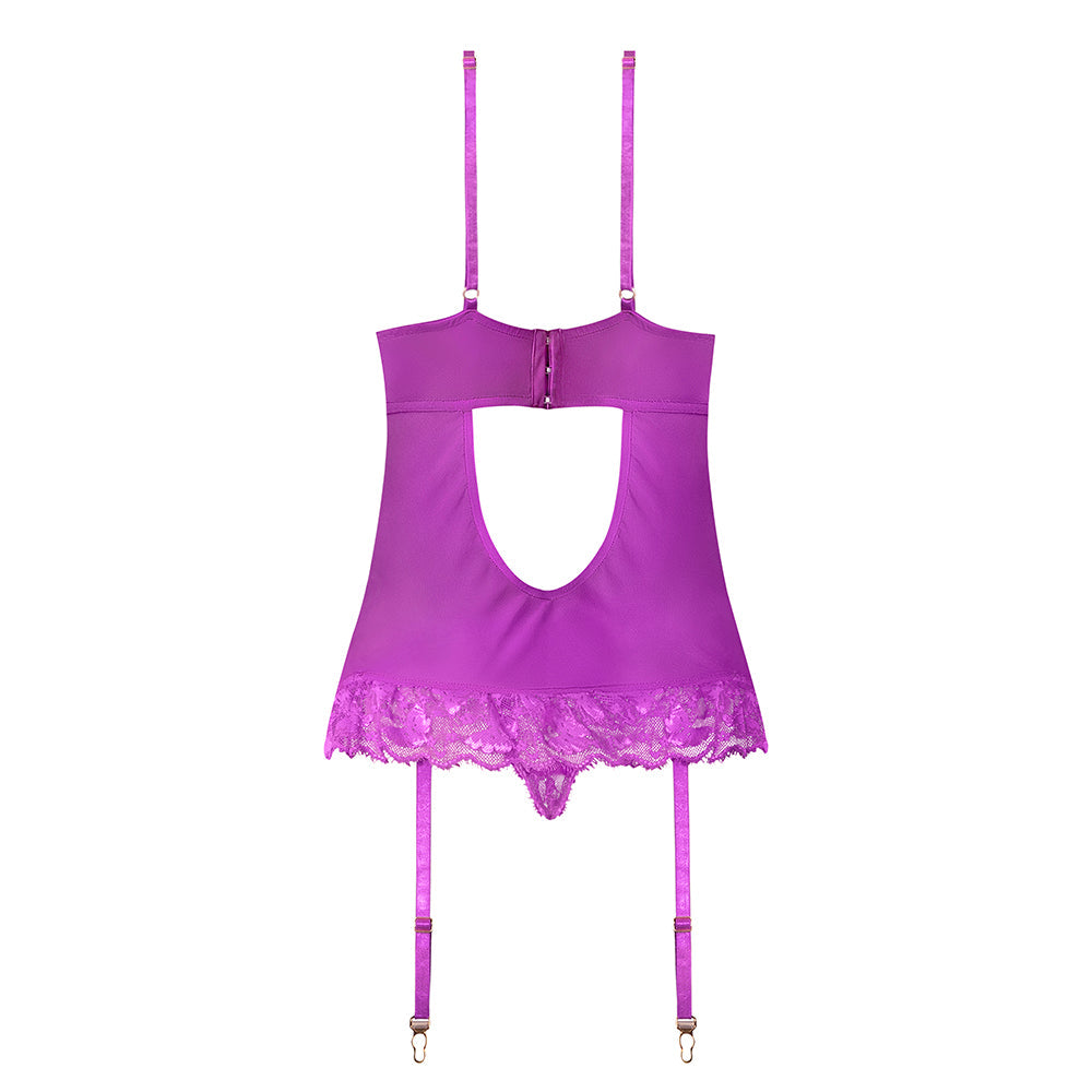 Magic Silk Butterfly Fantasies Basque & Cheeky Panty Set Neon Purple L/XL