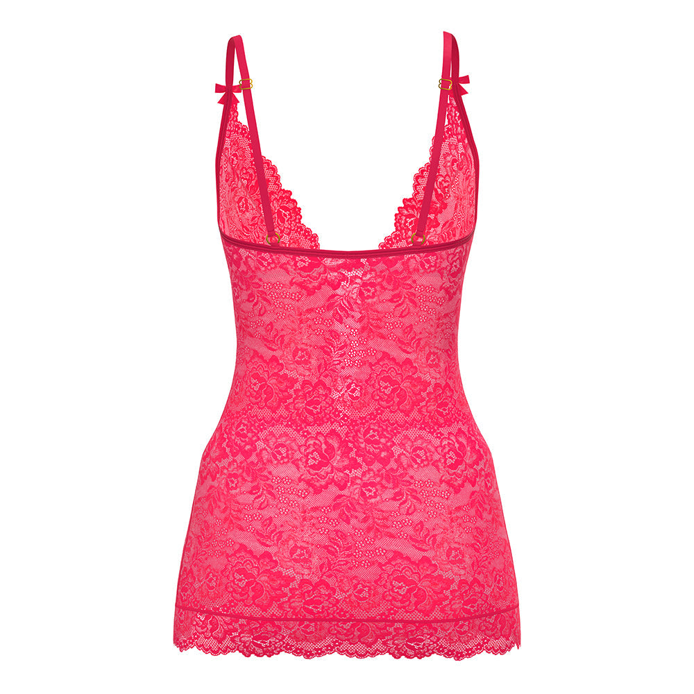 Magic Silk Get It Girl Plunge Chemise & G-Set Diva Pink Queen Size