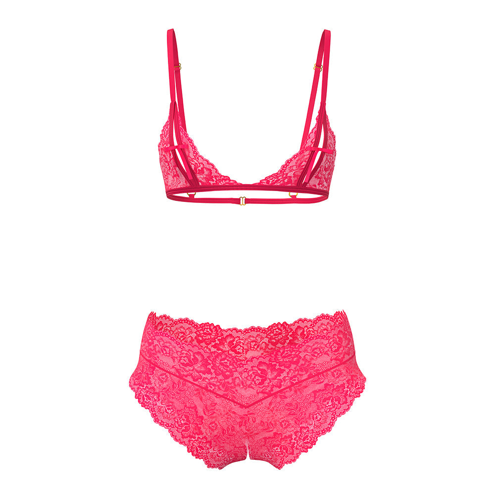 Magic Silk Get It Girl Peek-a-Boo Bralette & Split Crotch Boy Short Diva Pink Queen Size