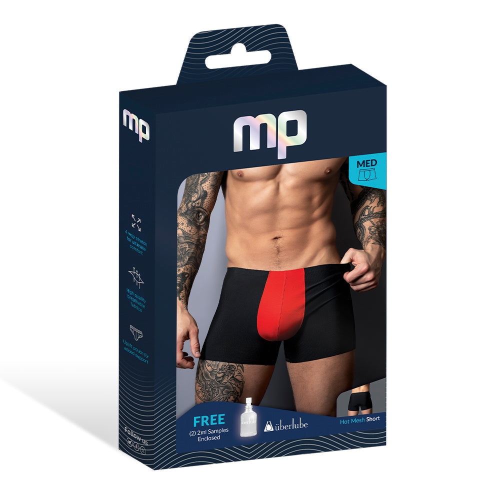 Male Power Hot Mesh Pouch Short Black/Red XL