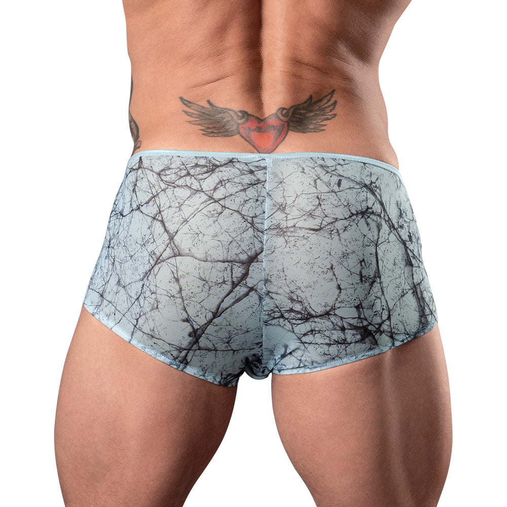 Male Power Marble Mesh Micro Mini Short Silver Blue S