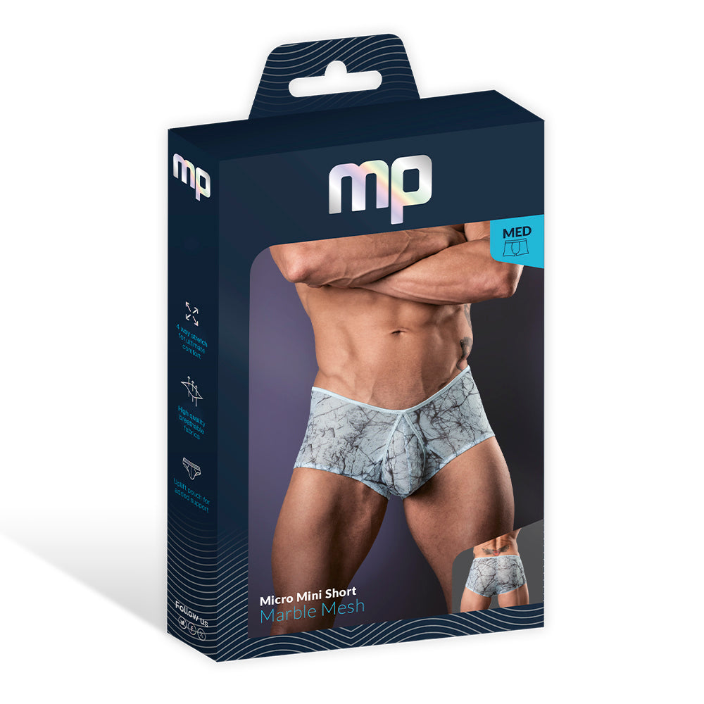 Male Power Marble Mesh Micro Mini Short Silver Blue S