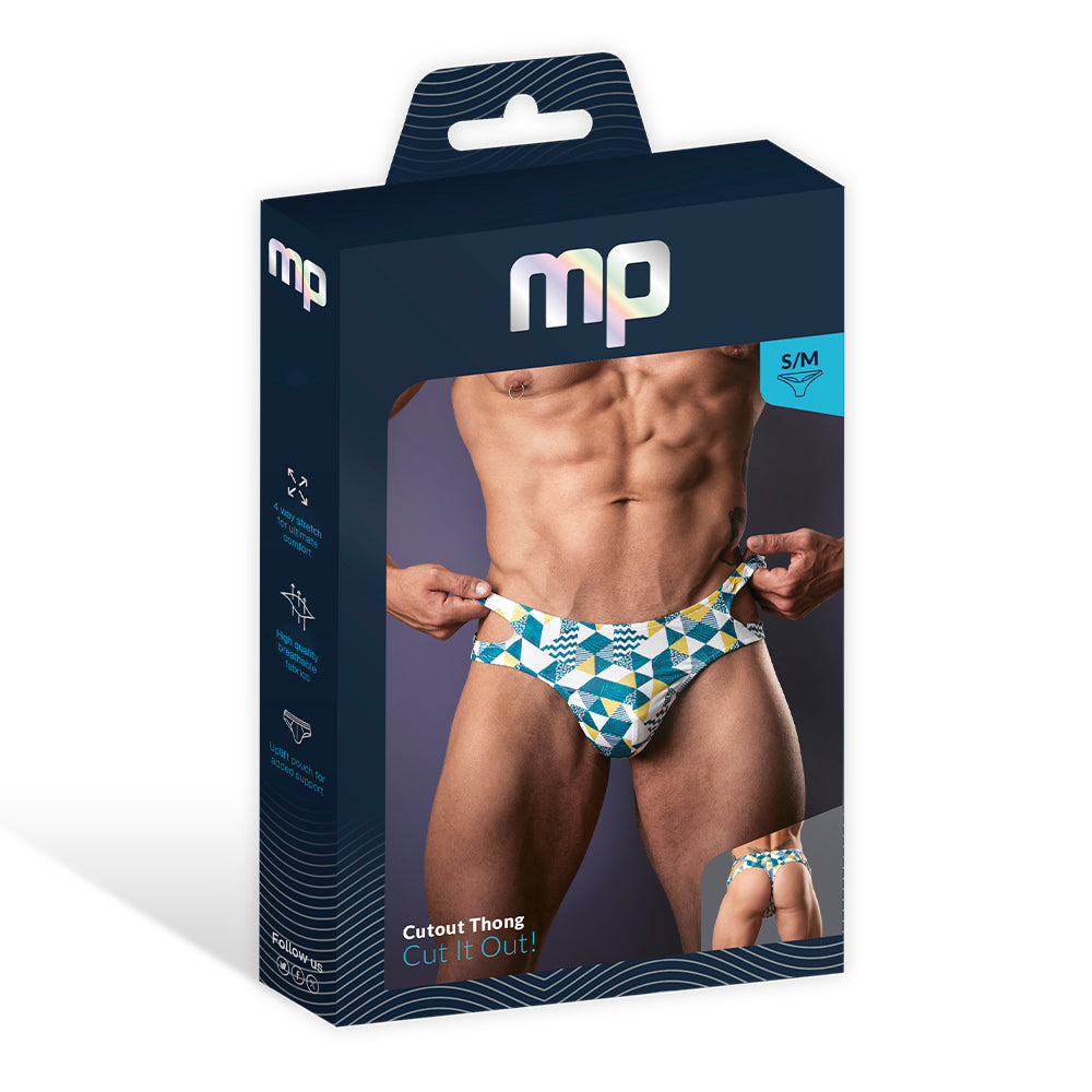Male Power Cut It Out! Cutout Thong Blue/White S/M