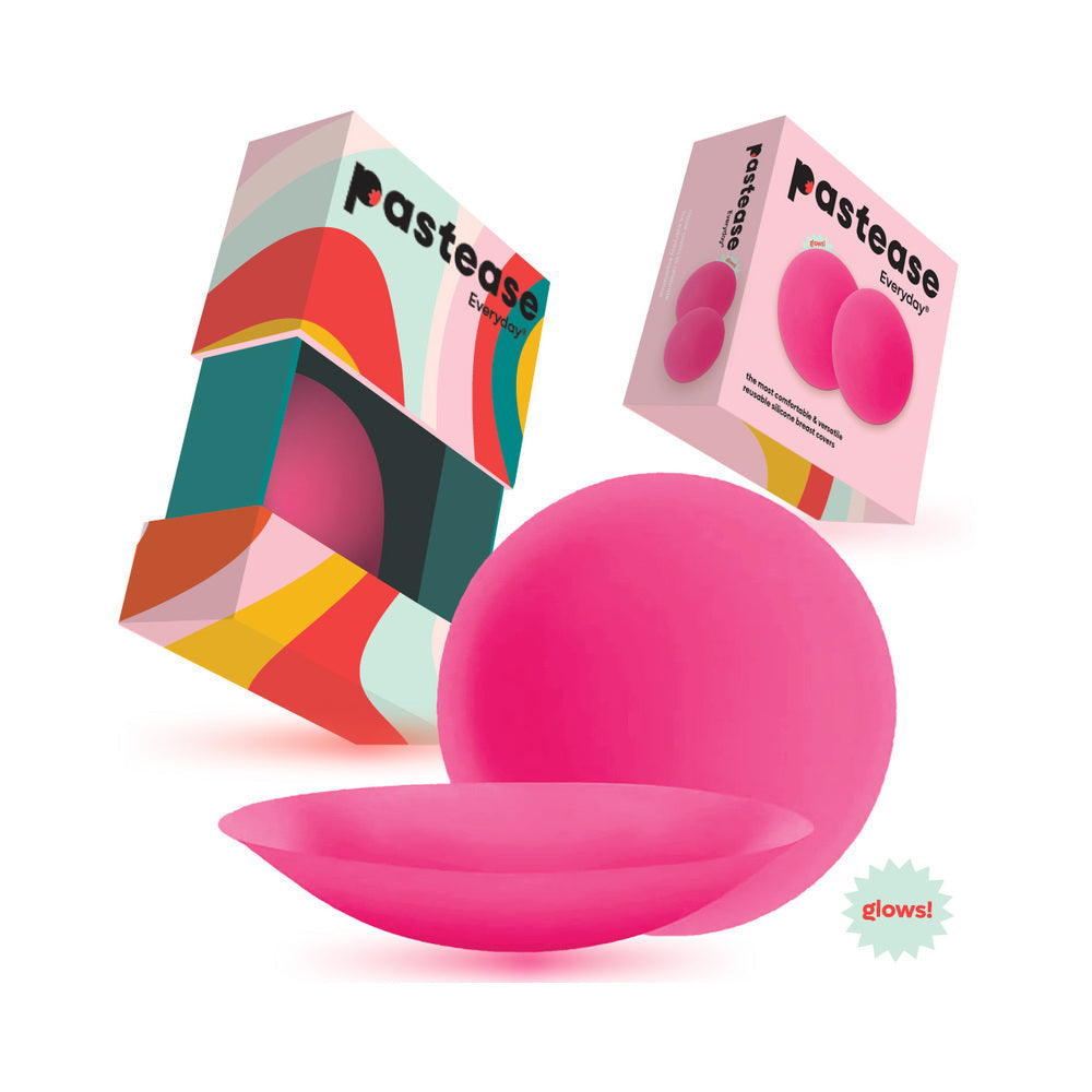 Pastease Halos Reusable Sticky Adhesive Silicone Nipple Cover Neon Pink Glow-in-the-Dark Large D+ Cup