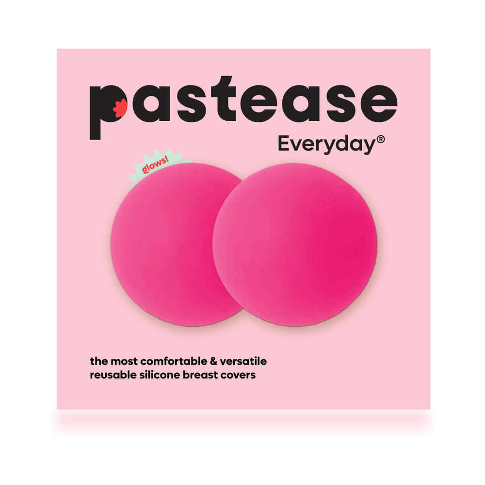 Pastease Halos Reusable Sticky Adhesive Silicone Nipple Cover Neon Pink Glow-in-the-Dark Large D+ Cup