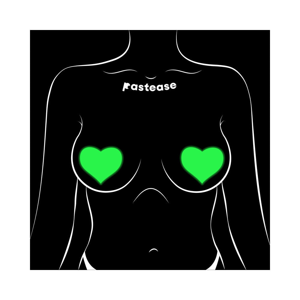 Pastease Love: Glow-in-the-Dark Neon Yellow Heart Pasties Nipple Covers