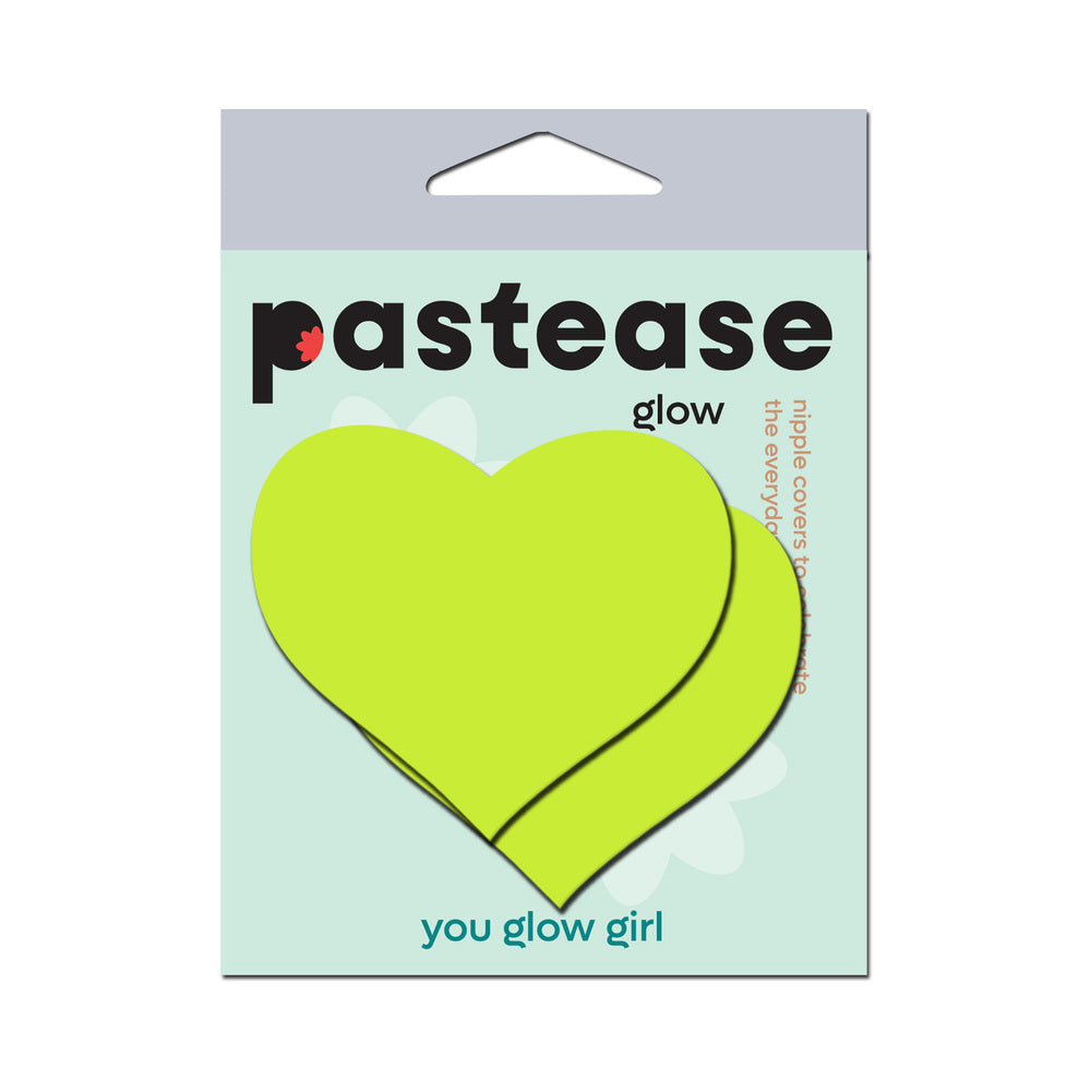 Pastease Love: Glow-in-the-Dark Neon Yellow Heart Pasties Nipple Covers