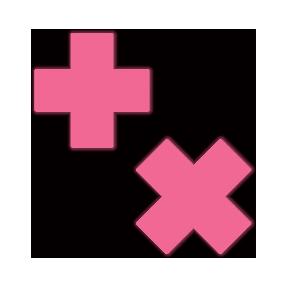 Pastease Plus X: Glow-in-the-Dark Neon Pink Cross Pasties Nipple Covers