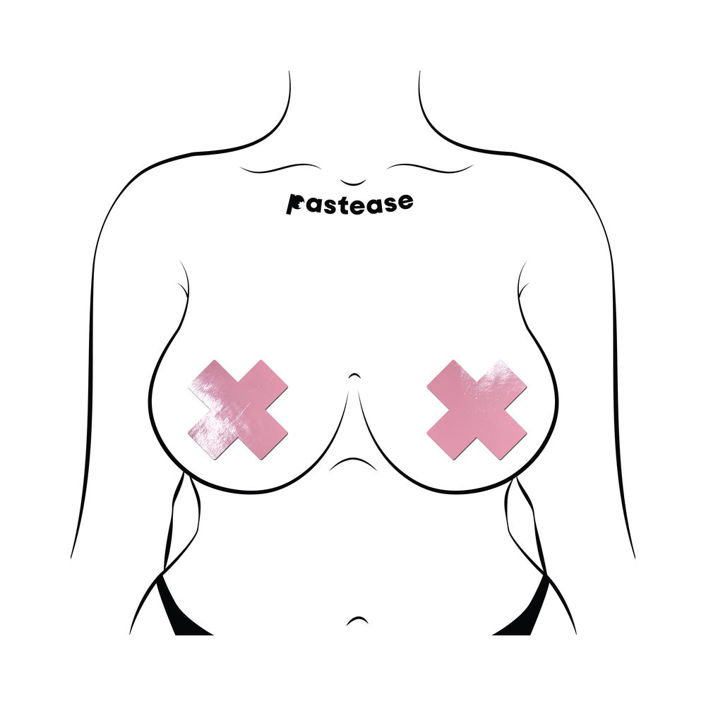Pastease Plus X: Faux Latex Pleather Vinyl Baby Pink Cross Pasties