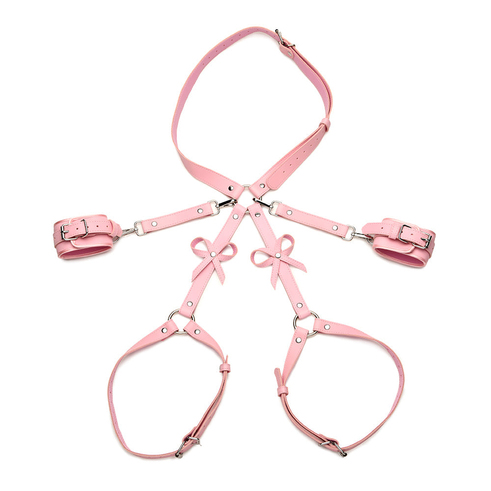 Bondage Harness with Bows Pink XL-2XL